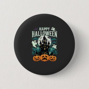 Happy Halloween Haunted Castle Ghosts and Pumpkins 6 Cm Round Badge