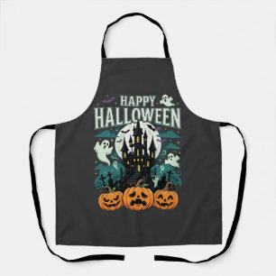 Happy Halloween Haunted Castle Ghosts and Pumpkins Apron