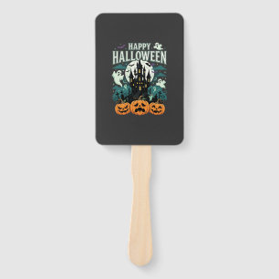 Happy Halloween Haunted Castle Ghosts and Pumpkins Hand Fan