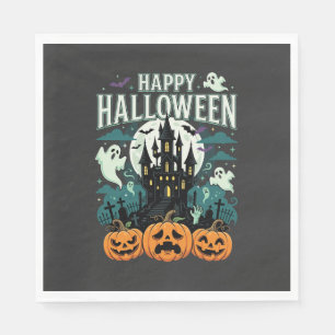 Happy Halloween Haunted Castle Ghosts and Pumpkins Napkin