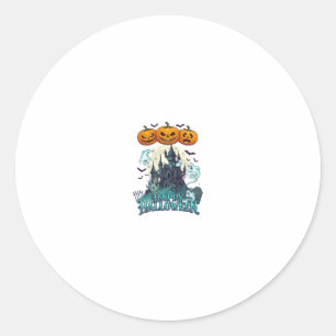 Happy Halloween Haunted Castle Pumpkins Ghosts_1 Classic Round Sticker