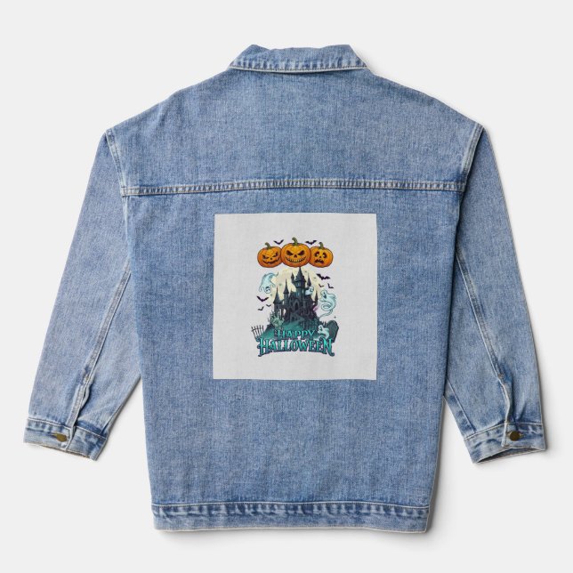 Happy Halloween Haunted Castle Pumpkins Ghosts_1 Denim Jacket (Back)