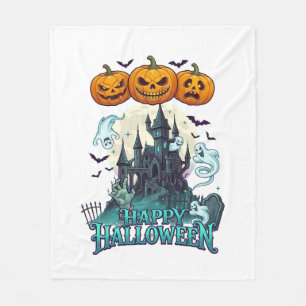 Happy Halloween Haunted Castle Pumpkins Ghosts_1 Fleece Blanket