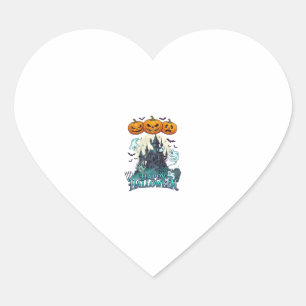 Happy Halloween Haunted Castle Pumpkins Ghosts_1 Heart Sticker