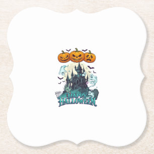Happy Halloween Haunted Castle Pumpkins Ghosts_1 Paper Coaster