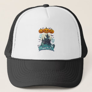 Happy Halloween Haunted Castle Pumpkins Ghosts_1 Trucker Hat