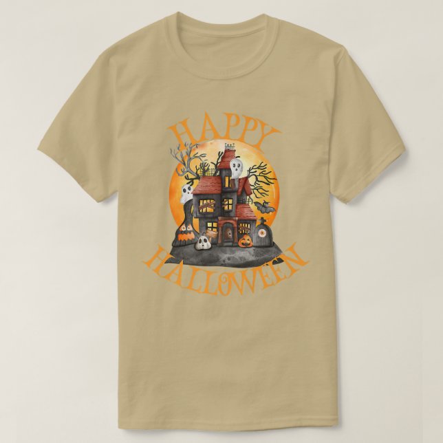 Happy Halloween Haunted House Aesthetic Ghost Spoo T-Shirt (Design Front)