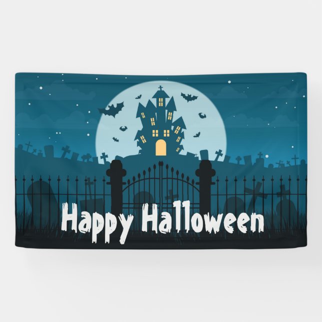 Happy Halloween Haunted House and Grave Yard Banner (Horizontal)