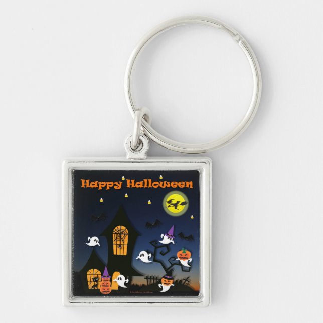 Happy Halloween Haunted House Key Ring (Front)