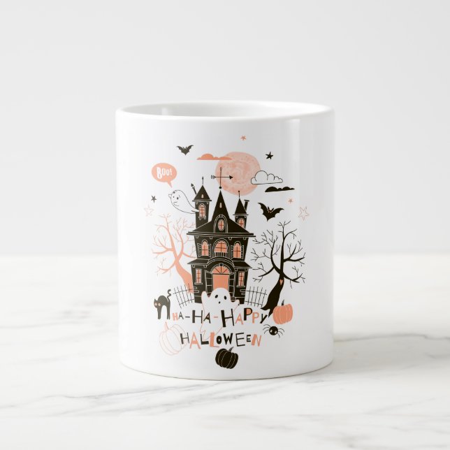 Happy Halloween Haunted House Large Coffee Mug (Front)