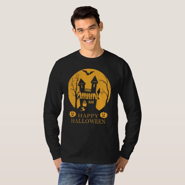 Happy Halloween Haunted House Long Sleeve T-Shirt (Front Full)