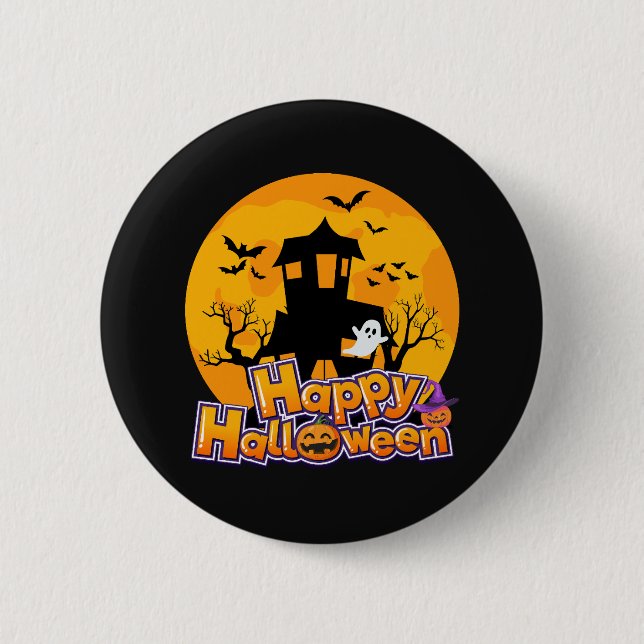 Happy Halloween Haunted House Moon 6 Cm Round Badge (Front)