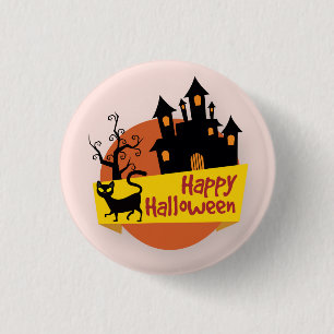 Happy Halloween Haunted House Pin Button