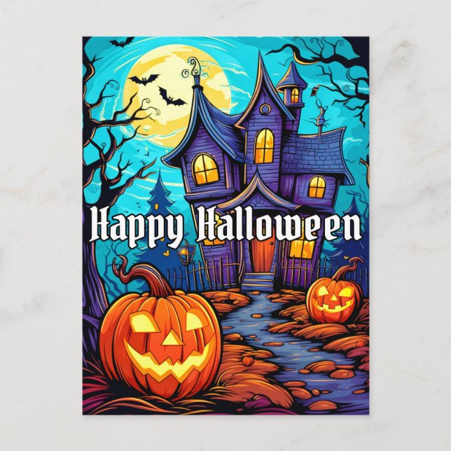 Happy Halloween - Haunted House Postcard (Front)