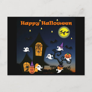 Happy Halloween Haunted House Postcard