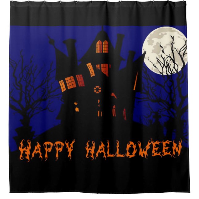 Happy Halloween Haunted House Shower Curtain (Front)
