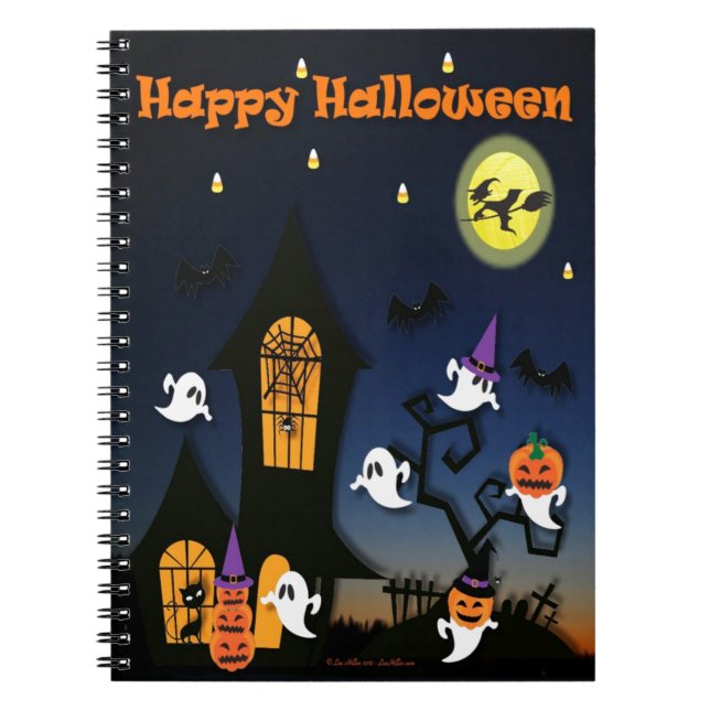 Happy Halloween Haunted House Spiral Notebook (Front)
