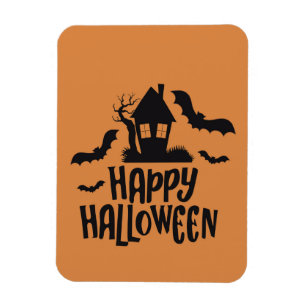 Happy Halloween haunted house spooky bat orange Magnet
