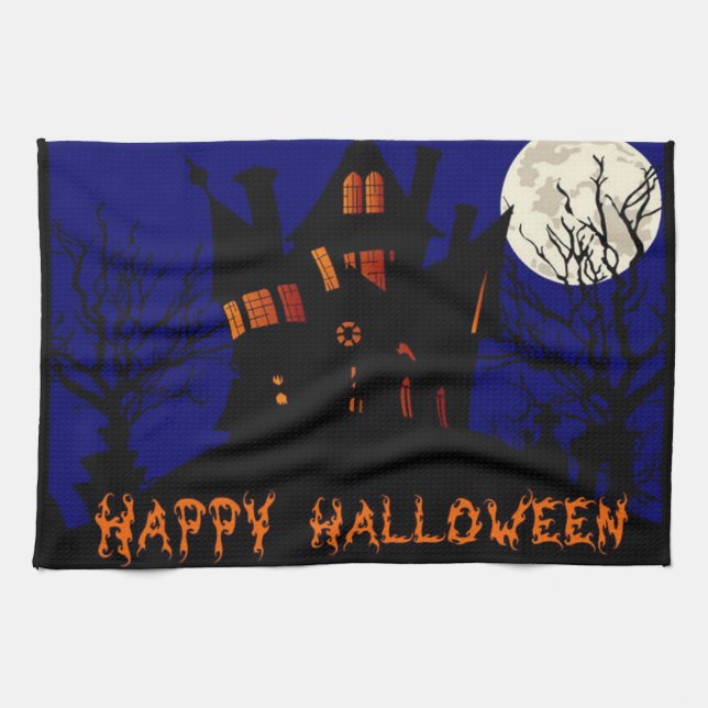 Happy Halloween Haunted House Tea Towel (Horizontal)