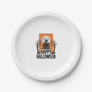 Happy Halloween Haunted House Vintage Graphic_1 Paper Plate