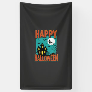Happy Halloween Haunted House Witch Design Banner