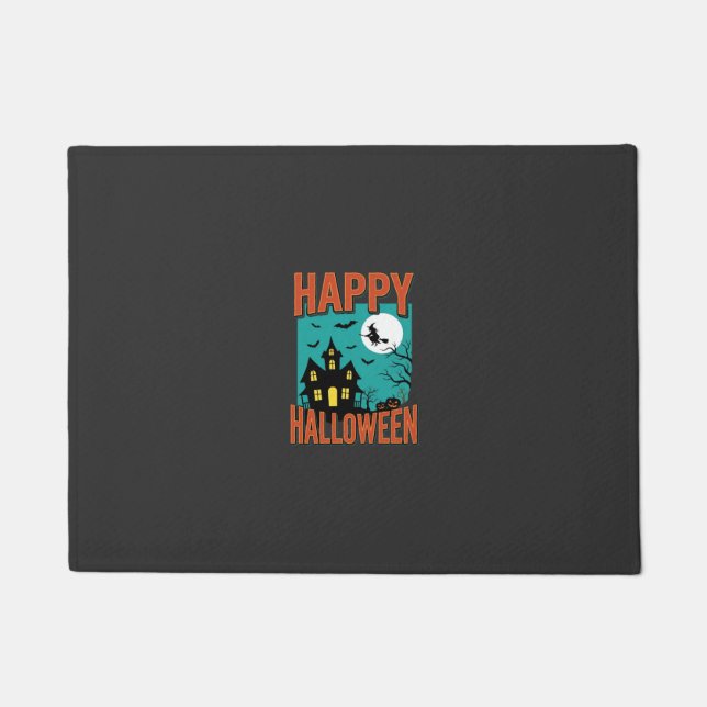 Happy Halloween Haunted House Witch Design Doormat (Front)