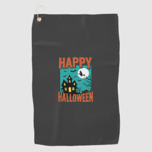 Happy Halloween Haunted House Witch Design Golf Towel