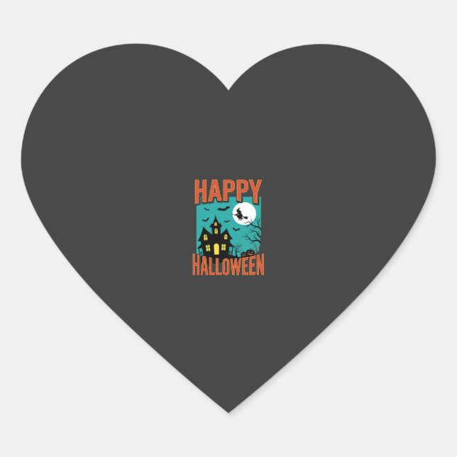 Happy Halloween Haunted House Witch Design Heart Sticker (Front)