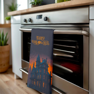 Happy Halloween Haunted Mansion House Halloween Tea Towel