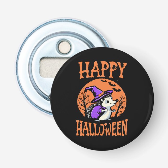 Happy Halloween Hedgehog Witch Bottle Opener (Front)