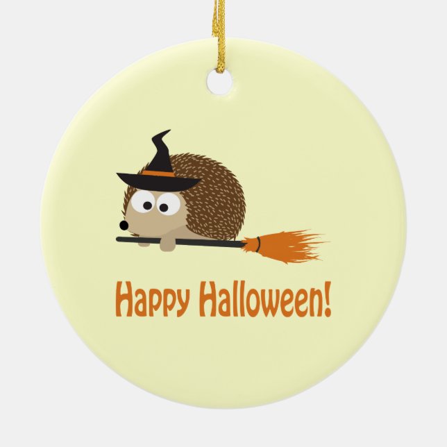 Happy Halloween! Hedgehog Witch Ceramic Tree Decoration (Back)