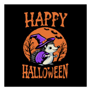 Happy Halloween Hedgehog Witch Poster