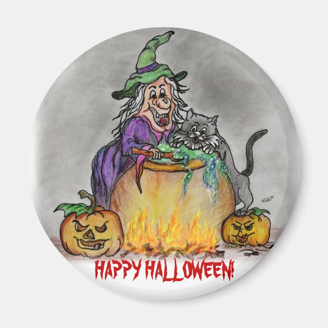 Happy Halloween Hexen-Katze Magnet (Front)