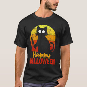 Happy Halloween Horror Black Cat With Knife Scary T-Shirt