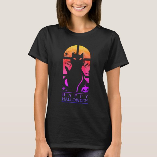 HAPPY HALLOWEEN HORROR CAT T-Shirt (Front)