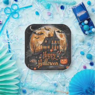 Happy Halloween House Cute & Festive Halloween  Paper Plate