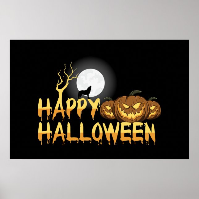 Happy Halloween Howling Wolf Poster (Front)