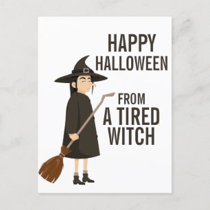 Happy Halloween Humour Black and White Witch Holiday Postcard