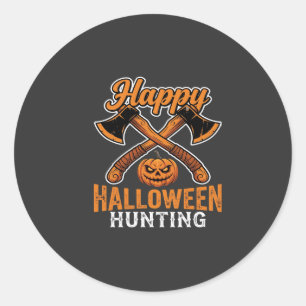 Happy Halloween Hunting Crossed Axes Pumpkin Classic Round Sticker