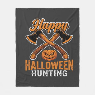 Happy Halloween Hunting Crossed Axes Pumpkin Fleece Blanket