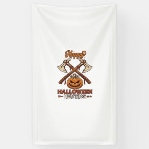 Happy Halloween Hunting Crossed Axes Pumpkin Runes Banner