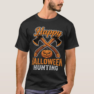 Happy Halloween Hunting Crossed Axes Pumpkin T-Shirt