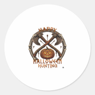 Happy Halloween Hunting Pumpkin Crossed Axes Bone Classic Round Sticker