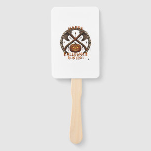Happy Halloween Hunting Pumpkin Crossed Axes Bone Hand Fan