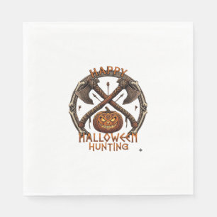 Happy Halloween Hunting Pumpkin Crossed Axes Bone Napkin