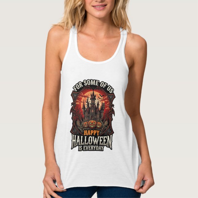 Happy Halloween Is Everyday Haunted Castle Pumpkin Singlet (Front)