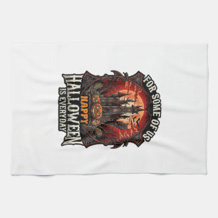 Happy Halloween Is Everyday Haunted Castle Pumpkin Tea Towel