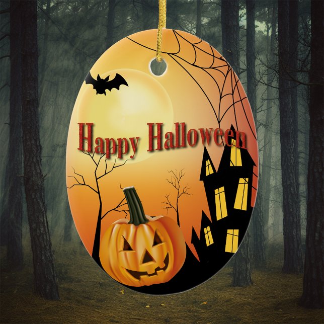 Happy Halloween Jack O' Lantern and Haunted House Ceramic Tree Decoration (Creator Uploaded)