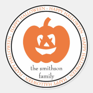 Happy Halloween Jack-O-Lantern (Black / Orange) Classic Round Sticker