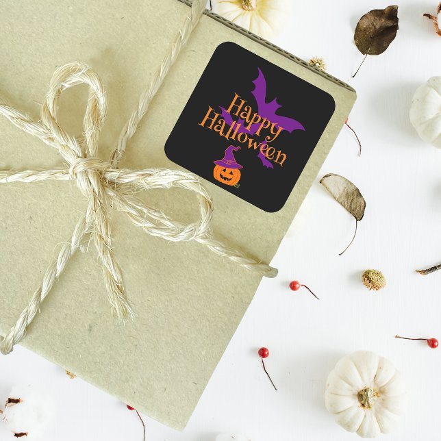 Happy Halloween Jack O Lantern Black Square Sticker (Creator Uploaded)